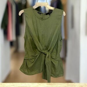 Harve Benard Green Sleeveless Tie Front Blouse Size XL Linen‎ Blend Top